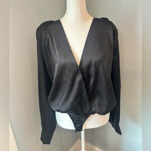 Steve Madden Black Satin Bodysuit